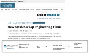 DBS&A ranked #12 on Albuquerque Business First’s 2025 list of New Mexico's Top Engineering Firms, ranked by the number of local engineers. 
